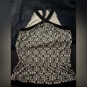 WHBM Women's Large Keyhole Halter Top Black White